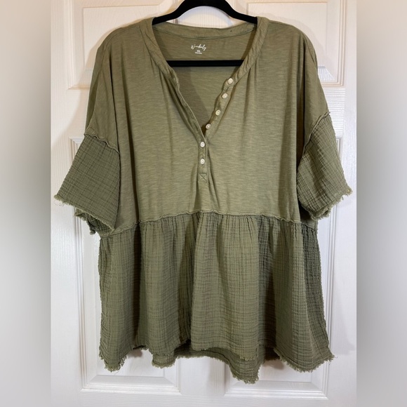 Wonderly Women’s Green Button Down Short Sleeve Pelum Top Size XXL - Picture 1 of 9